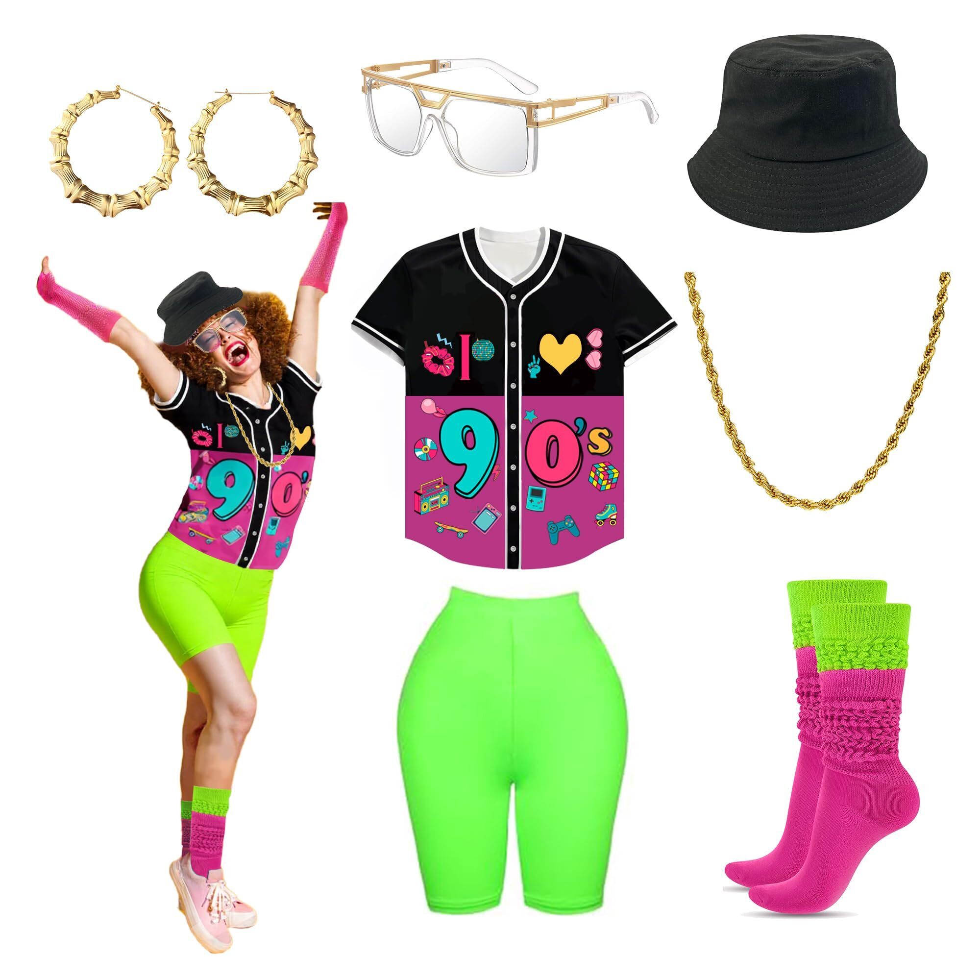 8651 80s 90s Outfit For 80s Accessoriess Set Baseball Jersey